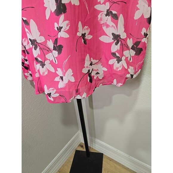 Pink Floral Flare Ruffle Sleeve Office Career Dressy Modest Blouse Womens 14 16 - Picture 4 of 10